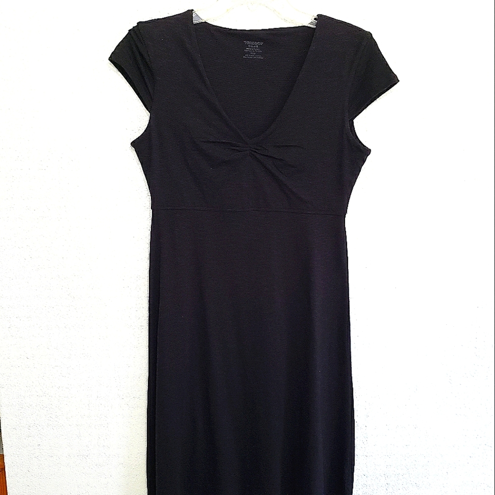 Toad&Co Dress Womens Small Black Rosemarie Short Sleeve Casual Fit Flare Cotton